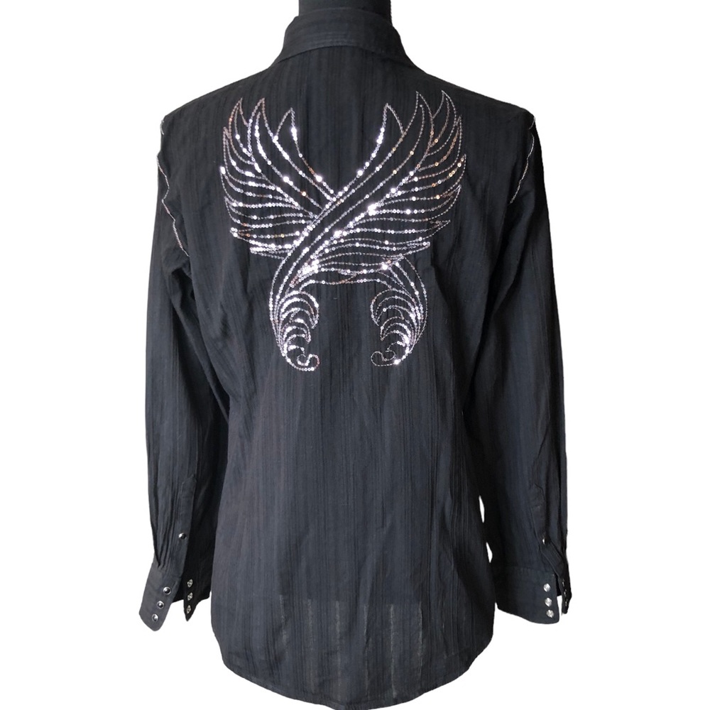 Ariat Fitted Sequin Motif Pearl Snap Textured Button Up Western Shirt Women's L